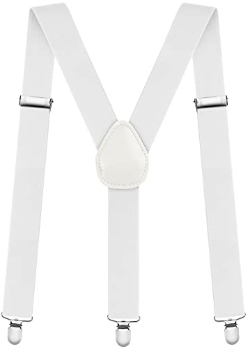 Aomig Hosenträger für Herren, Breit 3,5 cm mit Starken Metall Clips, Einstellbar und Elastisch Y Form, Einheitsgröße für Männer und Damen Arbeitshosen (Weiss)