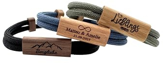 STREIFHOLZ Armband aus Segeltau mit Holz, verstellbar & personalisiert, individuell mit Gravur, 40 Motive zur Auswahl, 8 Bandfarben