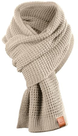 Rough Scarf - Schal, Strickschal, Langschal mit Echt-Leder Veredelung (Manufaktur13/M13) (Beige)