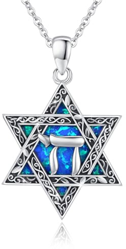 ABIGY 925 Silber Davidstern Kette, Opal Chai Anhänger für Damen und Herren
