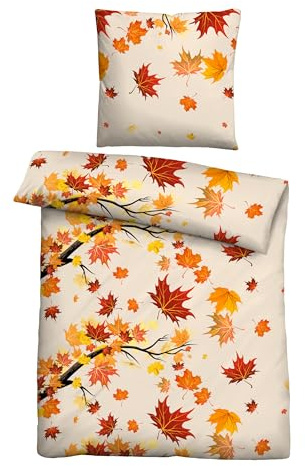 Traumhaft schlafen - Castell - Markenbettwäsche Polycotton Biber 0351122 HERBSTBLÄTTER 1x 135x200 cm + 1x 80x80 cm, orange-rot