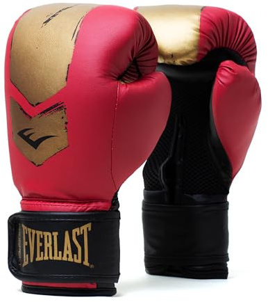 Everlast Prospect 2 6oz Kinder Boxhandschuhe (8–12 Jahre) Rot/Gold für Sandsack & Pratzen, weiches Innenfutter, Klettverschluss, belüftete Handflächen – Authentische Everlast Ausrüstung