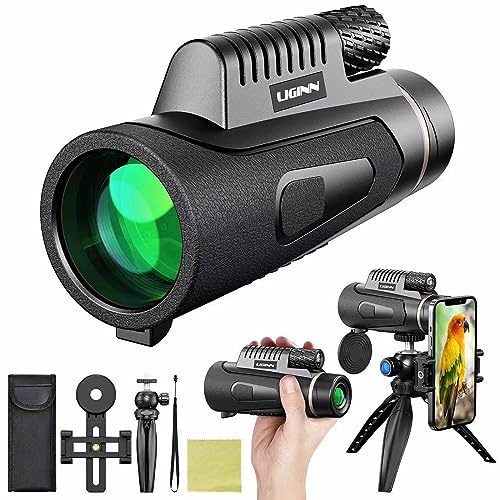 Monokular Teleskop 12x50, HD Monocular Telescope, Monoculars, mit Smartphone Halterung Stativ, FMC BAK4 Prisma Wasserdicht Kompakt Monokulars für Erwachsene Vogelbeobachtung Reisen (schwarz)