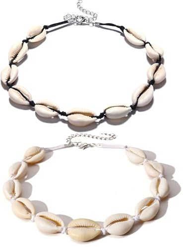Meetlight 2Stücke Muschelketten Boho Braid Seashell Halskette Strand Puka Shell Halsketten Chain Choker Schmuck für Frauen und Mädchen