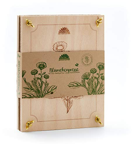 Die Stadtgärtner – Blumenpresse aus Buchenholz I Hochwertige Pflanzenpresse zum schonenden Trocknen von Blüten I Holz-Blätterpresse mit großer Pressfläche (190 x 250mm)