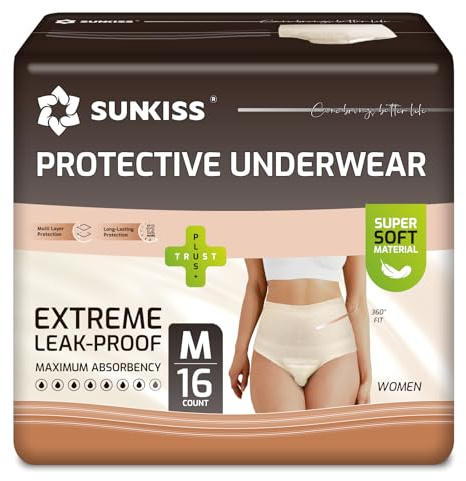SUNKISS Inkontinenz Pants Frauen, Beige, Größe M, 16 Stück 1er Pack | Tagsüber Einweg Windelhosen für Erwachsene Frauen, Inkontinenz Slips für Damen mit Super Saugfähigkeit