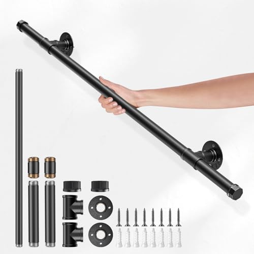 Handlauf Treppe, Couleeur Rutschfester Treppengeländer Innen und Außen Geländer Wandhandlauf mit Zubehör Handlauf Schwarz Haltegriff Treppe Edelstahl für Treppen, Brüstung, Balkon (1M)