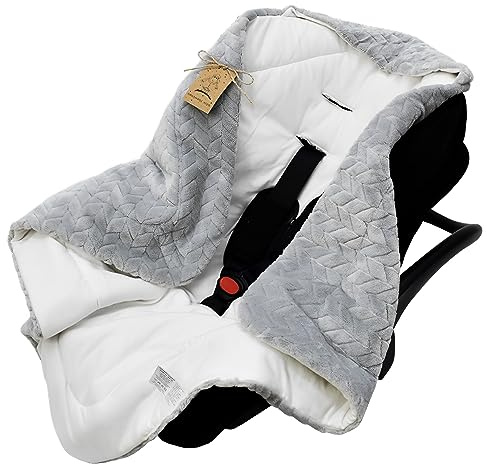 DANKA® Einschlagdecke für Babyschale, Kinderwagen, Kindersitze und Maxi Cosi - Baby Decke für Neugeborene, 80x80cm, mit Kapuze und Klettverschluss für Winter und Sommer, ganzjährig - Grau