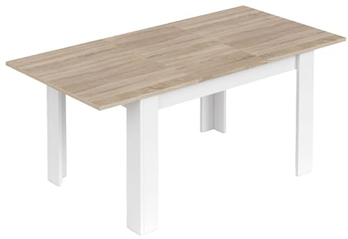 Habitdesign, ausziehbarer Esstisch, Wohnzimmer- oder Küchentisch, mit Platz für sechs Personen, Ausführung in Artik weiß und kanadischer Eiche, Maße: 140–190 x 78 x 90 cm (B x H x T), Modell Kendra