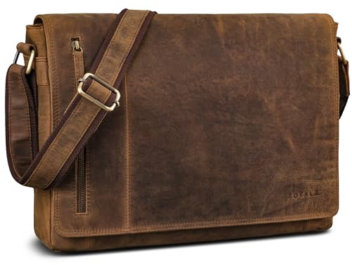 ROYALZ New Jersey Echt Leder Umhängetasche Herren groß - moderne Vintage Männer Ledertasche als große Laptop Tasche 13-15.6 Zoll Bürotasche Aktentasche Unitasche;Farbe:Schwarz