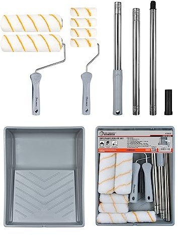 ROLLINGDOG Farbroller Set – 22,9 cm Farbrollen und Tabletts, Rollen Sets zum Malen, Farbroller Set mit Verlängerungsstange, 10 Stück