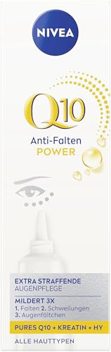 NIVEA Q10 Anti-Falten POWER Extra Straffende Augenpflege, Augencreme mildert Falten & Schwellungen, straffende Feuchtigkeitscreme mit Q10, Kreatin & Hyaluronsäure (15 ml)