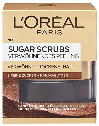 L'Oréal Paris Peeling für Gesicht und Lippen, Mit Zucker und Kakao-Butter, Sugar Scrubs Verwöhnendes Peeling, 1 x 50 ml