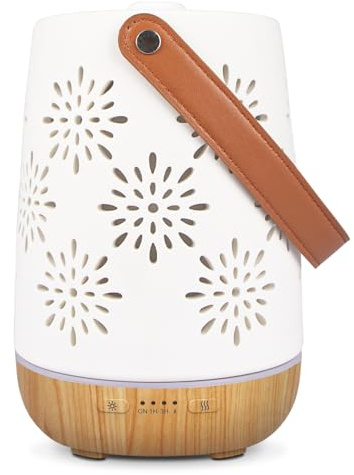 SALUBRITO Keramik Aroma Diffuser für Ätherische Öle, Kabellos Wiederaufladbare Aromatherapie Diffusor mit Akku, Tragbarer Diffusor, Automatisch Power-Off Duftlampe für Draußen, Camping, Zuhause, Yoga