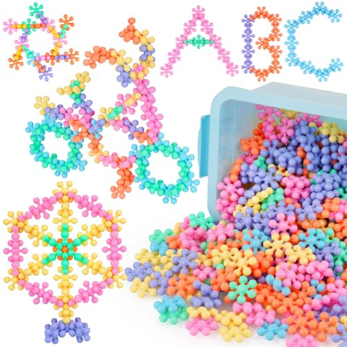 NiToy Schneeflocken-Verbindungsbausteine 300 Stück für Kinder ab 3 Jahren, mehrfarbige Kunststoff-Bausteine für frühes Lernen und Kreativität, STEM-Spielzeug mit Tragetasche