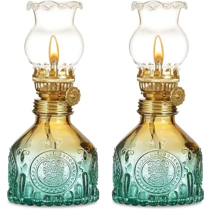2 Stück Glas Petroleumlampe für Innenräume, Öllampen aus Glas, Vintage Petroliumöllampe mit Verstellbarer Flamme, Klassisches Petroleum Lampen, Retro Petroleumlampe, öl Lampe für Notfall Garten (F)