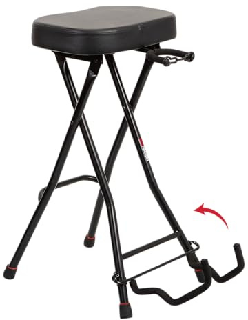 Gator Frameworks Faltbarer Gitarrenhocker mit gepolstertem Sitz und rückseitig montiertem Gitarrenbügel; (GFW-GTRSTOOL)