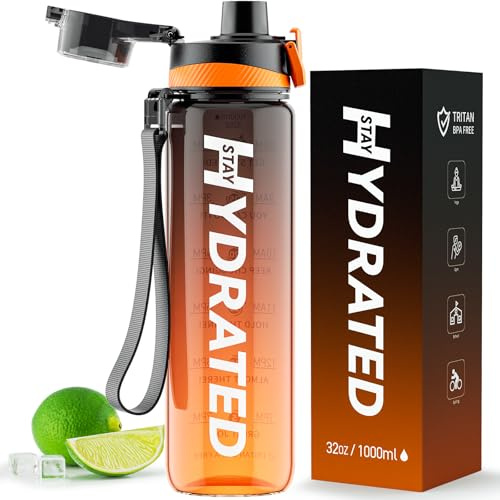 Wasserflasche, motivierende Wasserflaschen mit Zeitmarkierung, Tritan und BPA-frei, Sport-Wasserflasche mit Trinkzeit und Riemen, breite Öffnung, auslaufsicher, Geschenk für Weihnachten,