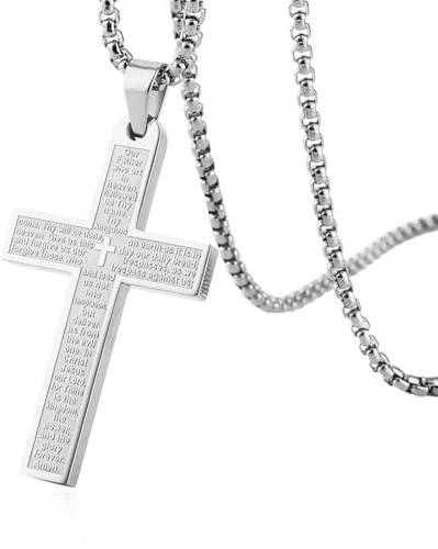 HZMAN Kreuz Kette für Herren Damen Edelstahl Vaterunser Bibel Verse Kreuz Halskette Anhänger Schmuck Geschenk