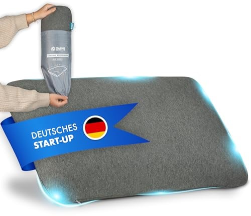 NATURBUMMLER Reisekissen Memory Foam [SafeSleep+] Kleines Campingkissen (50x30x10 cm) – waschbar & kompakt – perfekt für Camping, Zelten, Outdoor & Urlaub (Grau)
