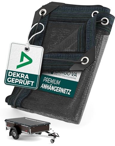 CargoVA® Anhängernetz Feinmaschig 2x3,5m [DEKRA Geprüft] - Abdecknetz mit Gummiseil - Ladungssicherungsnetz für Anhänger - Laubnetz StVO-Konform