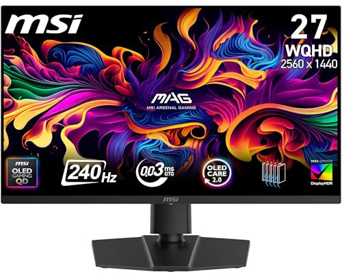 MSI MAG 273QP QD-OLED X24 26,5-Zoll-WQHD-Gaming-Monitor – 2560 x 1440 Quantum Dot OLED Panel 240 Hz / 0,03 ms, 99% DCI-P3, ΔE≤2, DisplayHDR True Black 400, DP 1.4a, HDMI 2.1