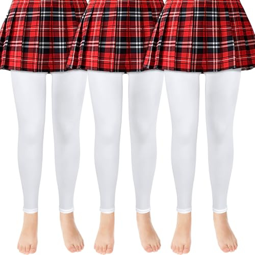 ouhos 3 Stück Ballett Strumpfhose Ballettstrumpfhose Mädchen, ohne Fuß Blickdicht Weiß Schwarz Tanzstrumpfhosen äußerst strapazierfähig für Kinder Größe 100-170