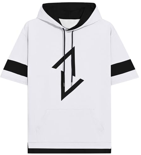 KENAIJING Herren Kurzarm Kapuzenpullover, Farbblock Shirt Baumwolle Print | Weiches Baumwoll Kurzarm Kapuzenshirt mit trendigem Farbblock Design, lässiger Pullover für Alltag und Freizeit