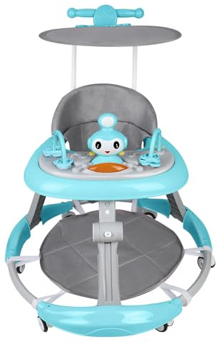 Homewell 3 in 1 Baby Lauflernhilfe Klappbar, Höhenverstellbar, Laufwagen Baby mit abnehmbarer Spielstation & Schiebegriff & Sonnendach & Musik, ab 6 Monaten (Blau)