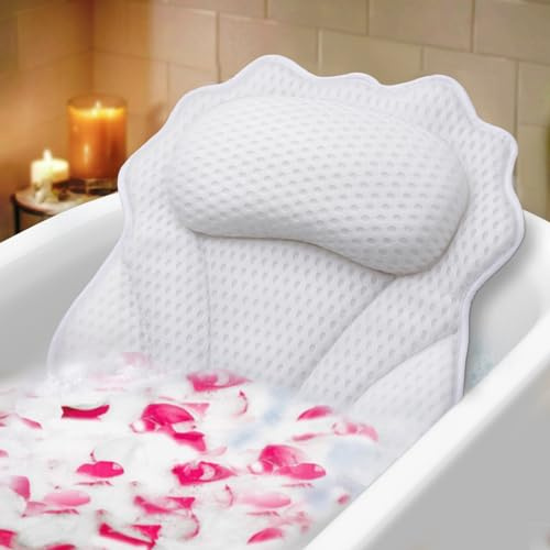 Badekissen RUVINCE Ergonomisches Luxus-Badewannenkissen mit Kopf-, Nacken-, Schulter- und Rückenstütze, 4D-Badekissen für die Badewanne mit 6 leistungsstarken Saugnäpfen, passend für alle Badewannen