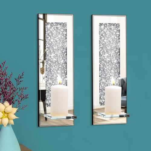 Pibeyer Crystal Crush Diamond Wandkerzenhalter, Set von 2 Stück, rechteckig, silberfarben, verspiegelt, Kerzenleuchter, Heimwanddekoration für Wohnzimmer, Esszimmer und Schlafzimmer