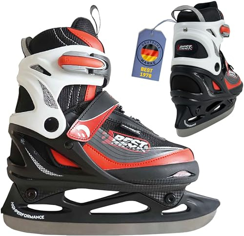 Best Sporting Schlittschuhe Kinder, Damen & Herren I 4-Fach verstellbare Eislaufschuhe Kinder I Softboot Ice Skates - wasserdicht und wärmeisolierend mit Push-Lock-Schnalle, Größe 30-33 (Rot)