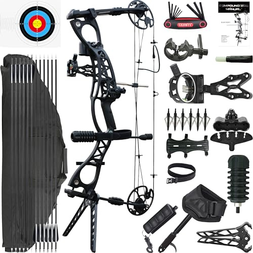 CENWTY Compound Bogen Set Erwachsene, 0-70 LBS, Zuglänge 18-30, Bogenschießen Jagdbogen mit allem Zubehör für Bogenschießen Jagd Zielschießen Praxis LRT/RTH (Schwarz 1)