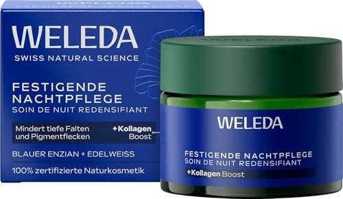 WELEDA Festigende Nachtpflege 40ml Blauer Enzian Edelweiß vegan Bio | Naturkosmetik Anti-Aging Gesichtscreme mindert Falten Pigmentflecken aktiviert Zellerneuerung Bio Nachtcreme Alpenextrakte