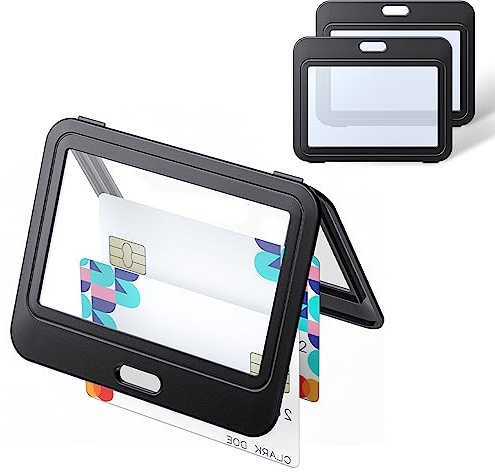 Uniclife Ausweishalter mit doppelseitigen Fenstern, horizontal, Hartplastik, schwarz, Kartenschutztasche für Büro, Schule, Ausweis, Kreditkarten, Näherungsschlüssel, Führerscheine und Pässe, 3 Stück