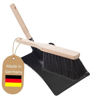 Novaliv Kehrblech Set Kehrblechgarnitur Handfeger Arenga Borsten und Kehrblech Metall Schwarz lackiert Kehrblechbesen zum Aufkehren Handkehrset Kehrblechset Kehrschaufel Feger und Kehrblech