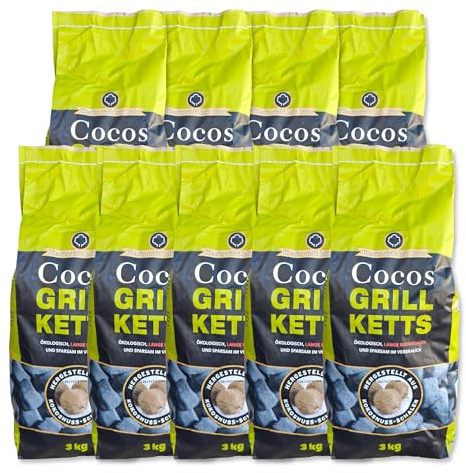 27kg Cocos Premium Grillbriketts aus Kokosschalen „Made IN Germany“ Kohle Holzkohle für Kugel-& Holzkohlegrill ideal für Dutch Oven Smoker Briketts Grill Kohle