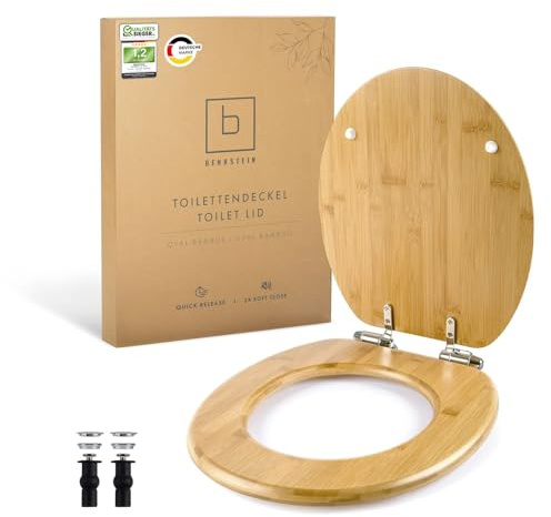 Benkstein® Toilettendeckel mit Absenkautomatik Bambus – antibakterieller WC Sitz – Quick-Release zur einfachen Reinigung – einfache Montage – robust & nachhaltig – Klodeckel aus Holz – abnehmbar