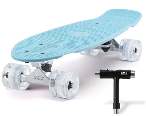 KMX 22 Zoll Classic Mini Cruiser Skateboard für Jungen, Mädchen, Schüler, Erwachsene, Kinder, Anfänger. Retro Stil Pro Penny Board(Aqua Blau Pro)