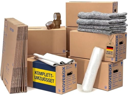 KK Verpackungen Umzugspaket 2-3 Zimmer Wohnung | 4 Umzugsdecken, 50 Umzugskartons 2-wellig, Packseide, Luftpolsterfolie, Klebeband | Umzugsset Komplett | Umzugsmaterial & Umzugszubehör