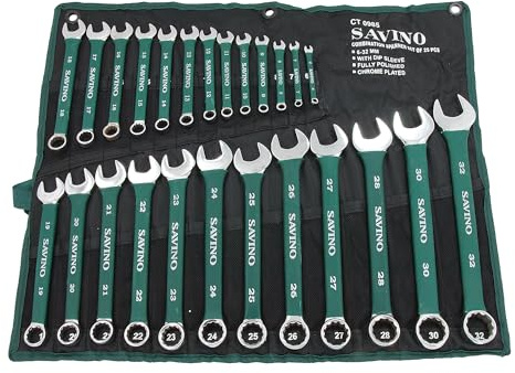 Neilsen Savino CT0985 Ringmaulschlüssel-Set, 6 mm bis 32 mm, mit getauchten Griffen und Brieftasche, langlebiges und vielseitiges Schraubenschlüssel-Set für Automobil, Heimwerker und Industrie, Grün