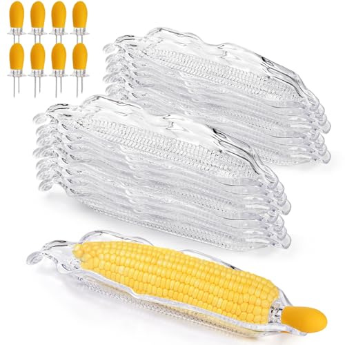 Eorbow 16 Stück Kunststoff-Maiskolbenhalter mit 4 Maiskolbenhaltern, Maisschalen und Maiskolbenhalter-Sets, transparente Maisschalen, Cob-Geschirr-Sets, Grill-Service-Tablett für Zuckermais