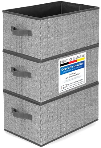 TOPP4u 3er Set Aufbewahrungsboxen aus Stoff 30x21x18 cm - Boxen Aufbewahrung - faltbare Aufbewahrungsbox - Schubladen Organizer Box - Kleiderschrank Kisten - Kleine Stoffboxen, Ordnungsbox Grau-Beige