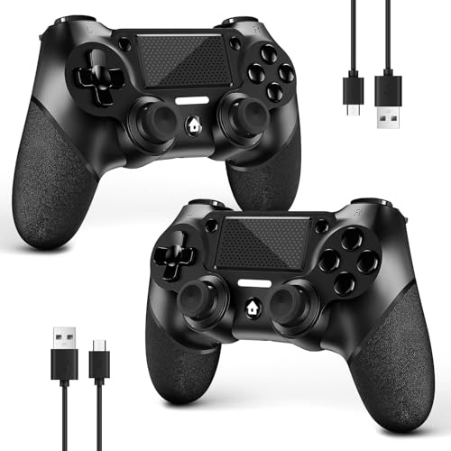 AceGamer 2 Pack Wireless Controller für PS4，Game Controller für PS4/Pro/Slim/PC，Gamepad Joystick mit Turbo/Zurück Taste/Dual Vibration/6-Achsen Gyro Sensor/Touchpanel (2 schwarze Packungen)