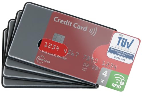 fouraces 4X TÜV geprüfte RFID Blocker Schutzhülle - Sicherheit gegen Datenklau - NFC Schutzhüllen - Kartenhülle für Kreditkarten und EC Karten, Hülle aus Hartplastik für Bankkarten