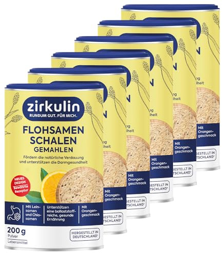 Zirkulin Flohsamenschalen gemahlen 1200g Dose – Mit Orangengeschmack - Unterstützt ballaststoffreiche und gesunde Ernährung – Sehr gut Quellfähig