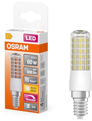 Osram LED Superstar Special T SLIM, Dimmbare schlanke LED-Spezial Lampe, E14 Sockel, Warmweiß (2700K), Ersatz für herkömmliche 60W-Leuchtmittel, 1 Stück (1er Pack)