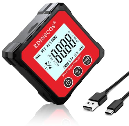 Digitaler LCD Winkelmesser Neigungsmesser Wasserwaage Inklinometer Magnetfuss Winkelmesswerkzeug Mini Bevel Box mit Display Flip Funktion für Zimmermann, Zuhause (RED)
