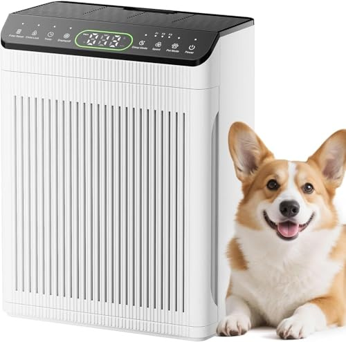 EVALIT Luftreiniger Allergiker, CADR 420m³/h, 200㎡, HEPA-Air Purifier für Raucherzimmer gegen Rauch, Staub, Pollen, PM2.5 Anzeige, Luftreiniger für Haustiere,Aromatherapie, Weiß, 1 Pack + 3 Modi
