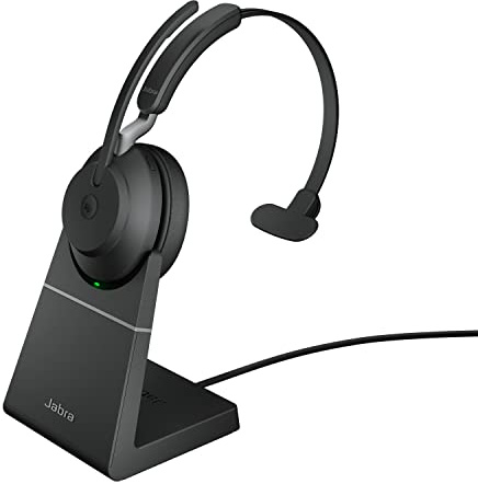 Jabra Evolve2 65 Wireless PC Headset mit Charging Stand – Noise Cancelling Microsoft Teams Certified Mono Headphones, Long-Lasting Battery – USB-A Bluetooth Adapter – Black
